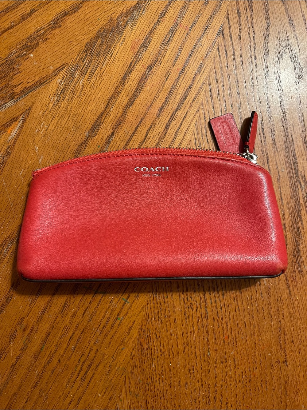 Coach Red Leather Cosmetic Pouch with Silver Logo